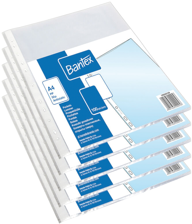 5x Koszulki groszkowe Bantex, A4, 50 μm, 100 sztuk, transparentny