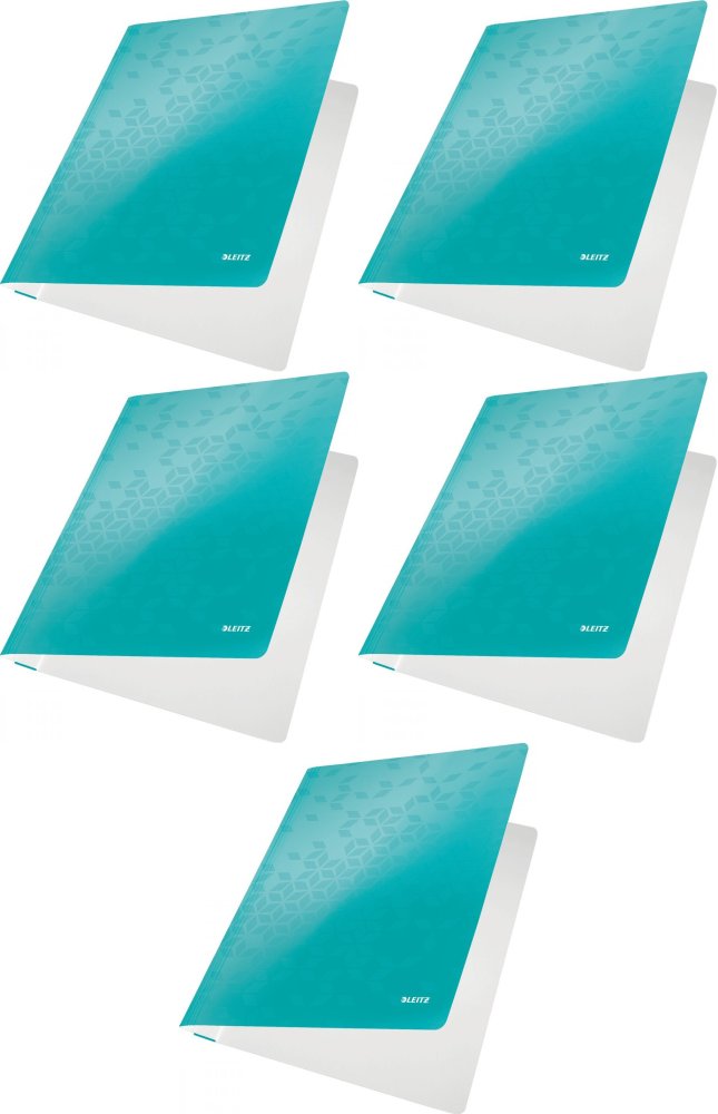 5x Skoroszyt kartonowy bez oczek Leitz Wow, A4, do 60 kartek, 300g/m2, turkusowy