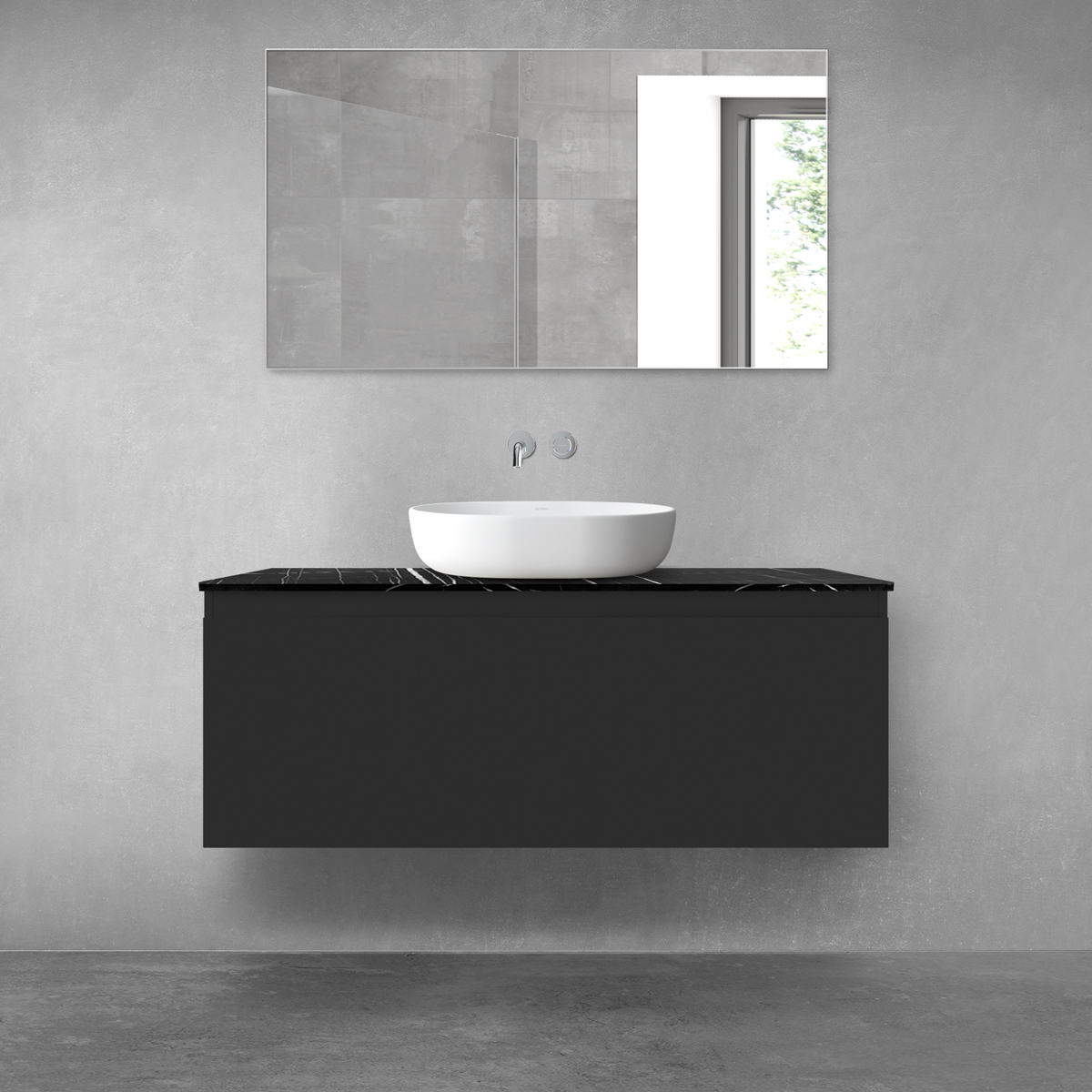 Zestaw Oltens Vernal szafka 120 cm podumywalkowa wisząca z blatem Tera czarny mat/czarny marmur 68721300 - Wysyłka w 24h