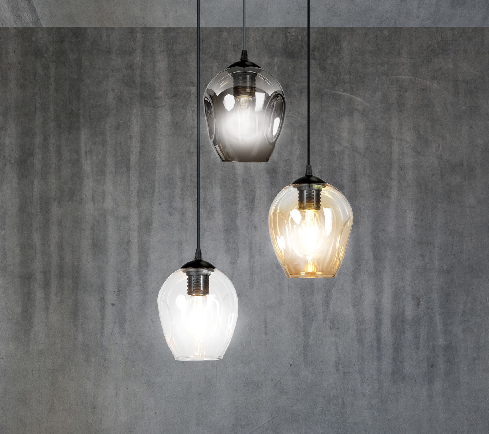 Emibig Istar lampa wisząca 3x15 W czarna-przezroczysta-bursztynowa-grafitowa 682/3PREM