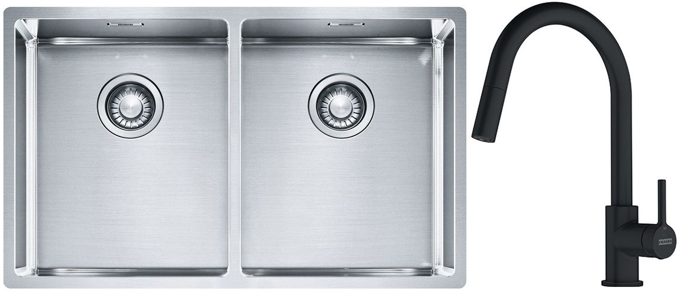 Franke Box BXX 220/120 34-34 zlewozmywak 74x45 cm stalowy z baterią kuchenną Lina czarny mat (1270370188, 1150626053)