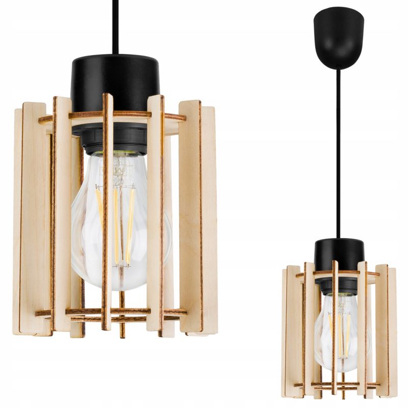 Lampa sufitowe wisząca Light Home LH Timber 1x E27 60W tuba drewno czarny 1szt.