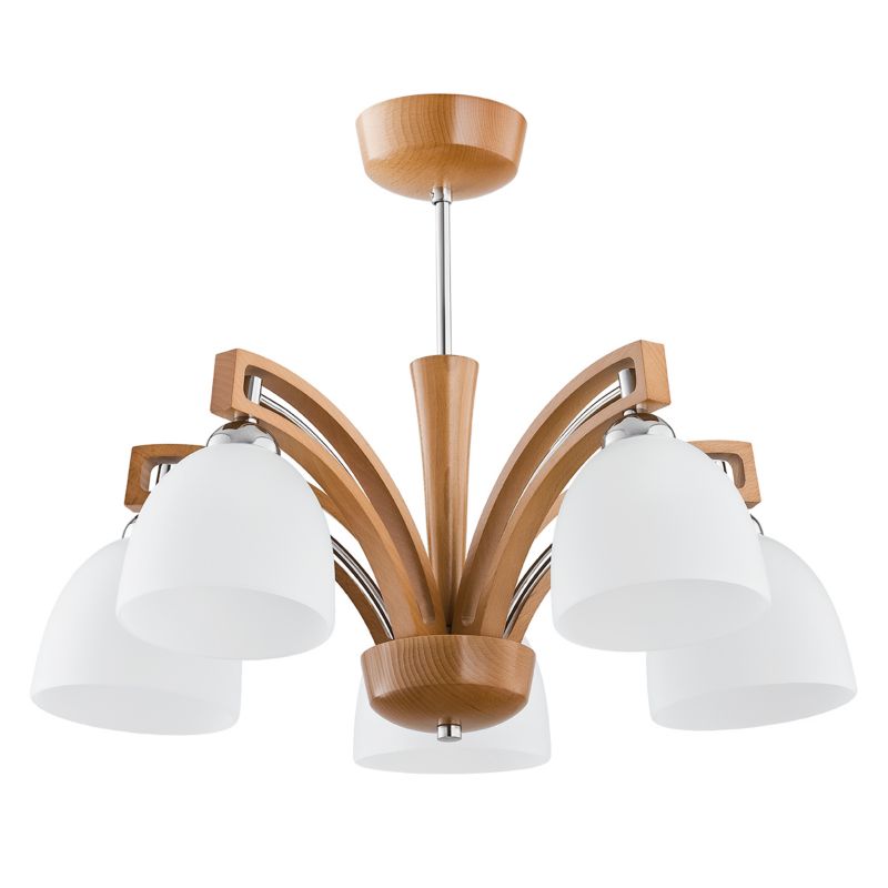 Lampa wisząca srebrne detale Alfa MAGNAT jasne drewno 5xE14x10W IP20 wym:41x50x50cm - 1 szt.