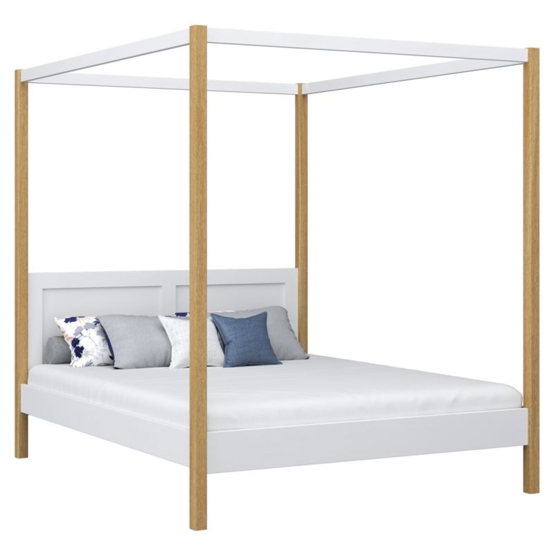 Drewniane łóżko N-WOOD podwójne z baldachimem N02 biało dębowy 200x200 1szt.