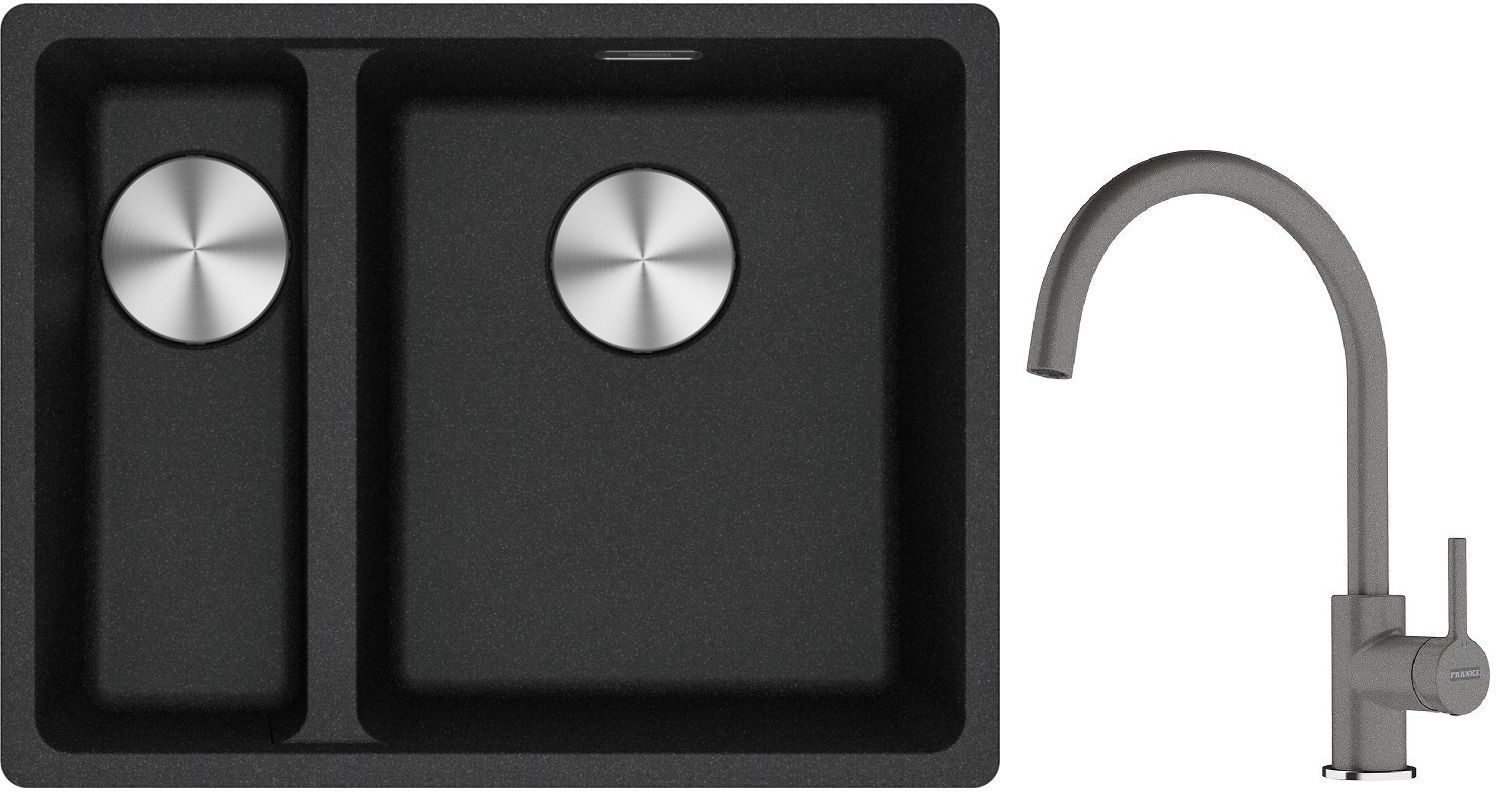 Franke Maris MRG 160-34-15 zlewozmywak 55x43 cm Fragranite onyx z baterią kuchenną Lina kamienny szary (1250687269, 1150626022)