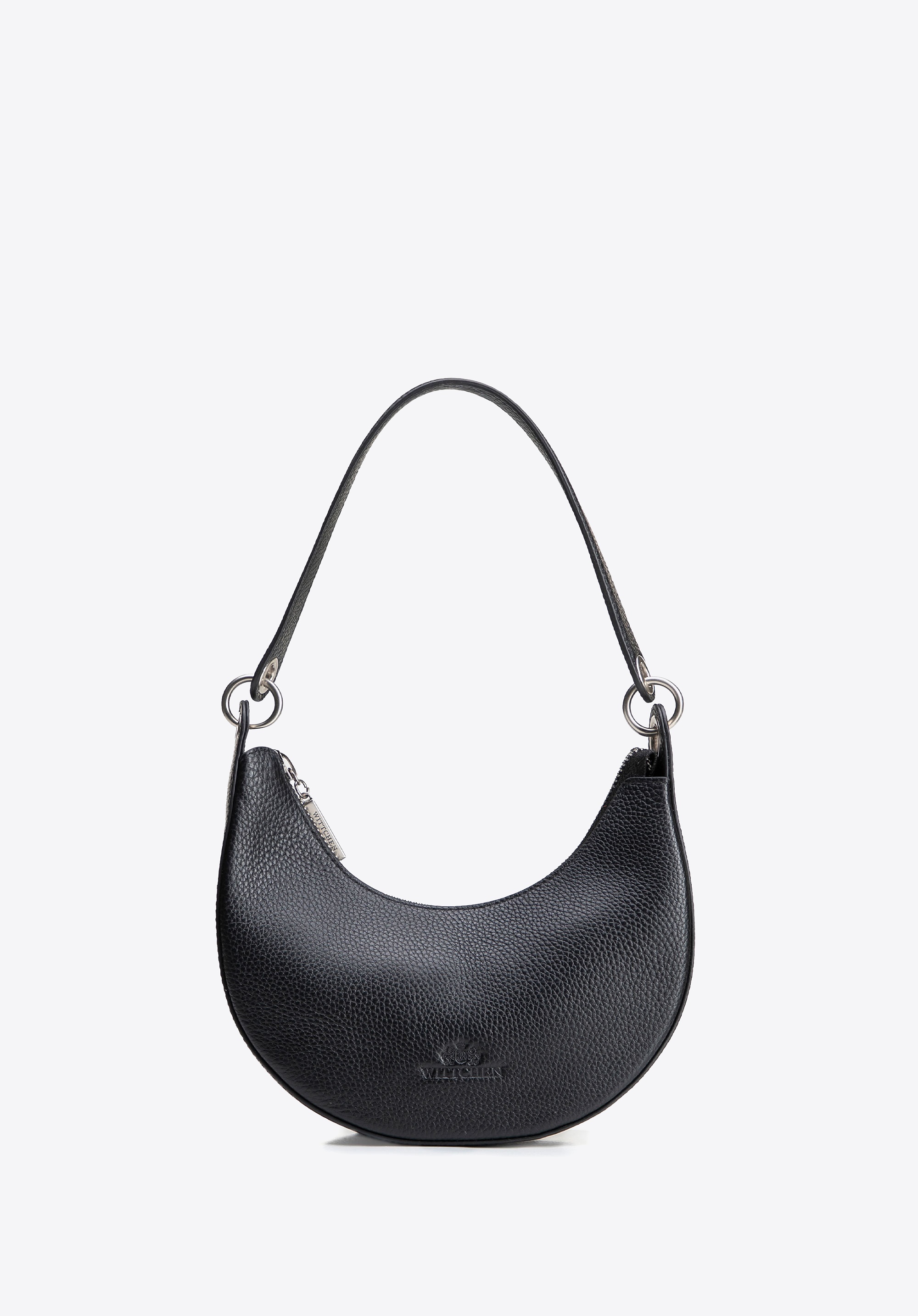 Minitorebka bagietka ze skóry naturalnej z tłoczonym logo czarna