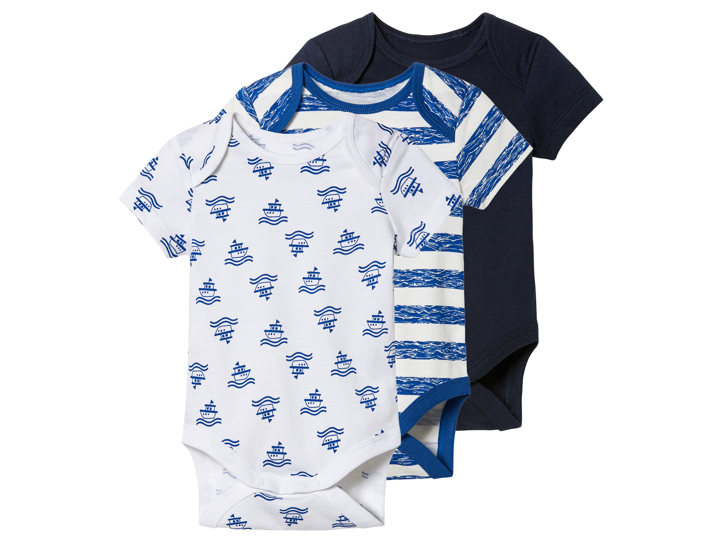 lupilu Body niemowlęce z bawełny, 3 sztuki 50/56, Paski/granatowy/biały