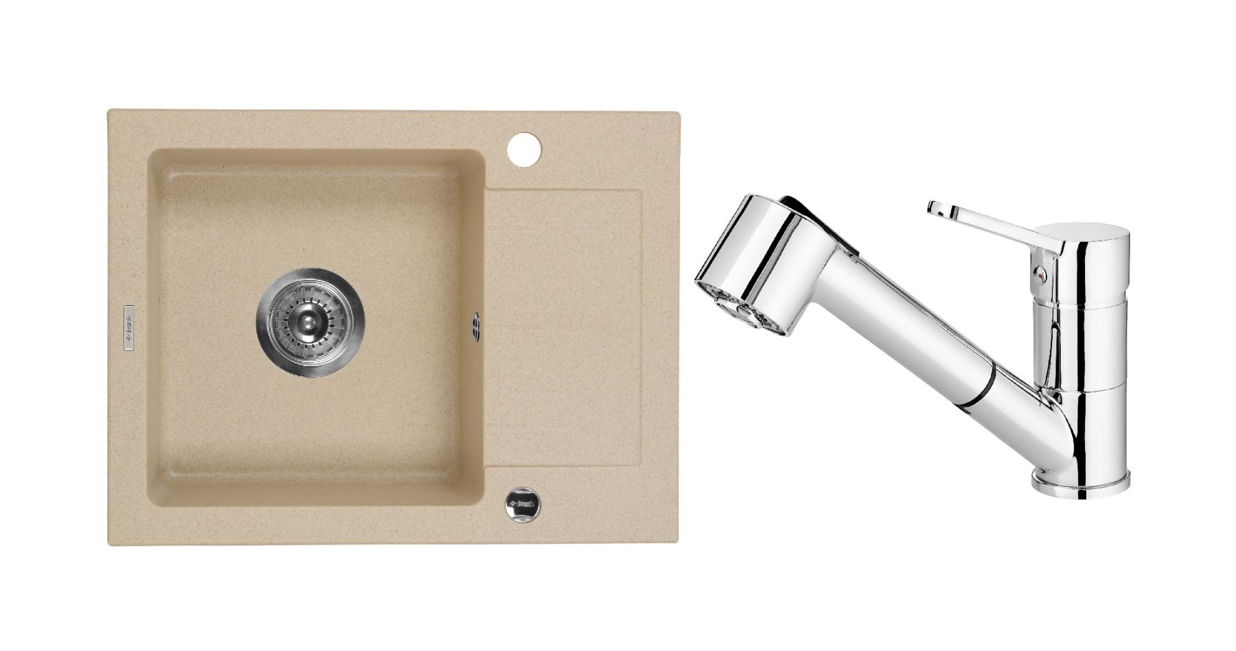 Darmowa Dostawa - Zlewozmywak z baterią piaskowy/chrom Deante Zorba abset0596