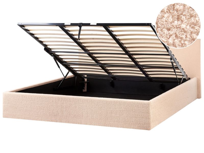 Łóżko z pojemnikiem Boucle Orbey 180 x 200 cm Beżowy 1 szt.