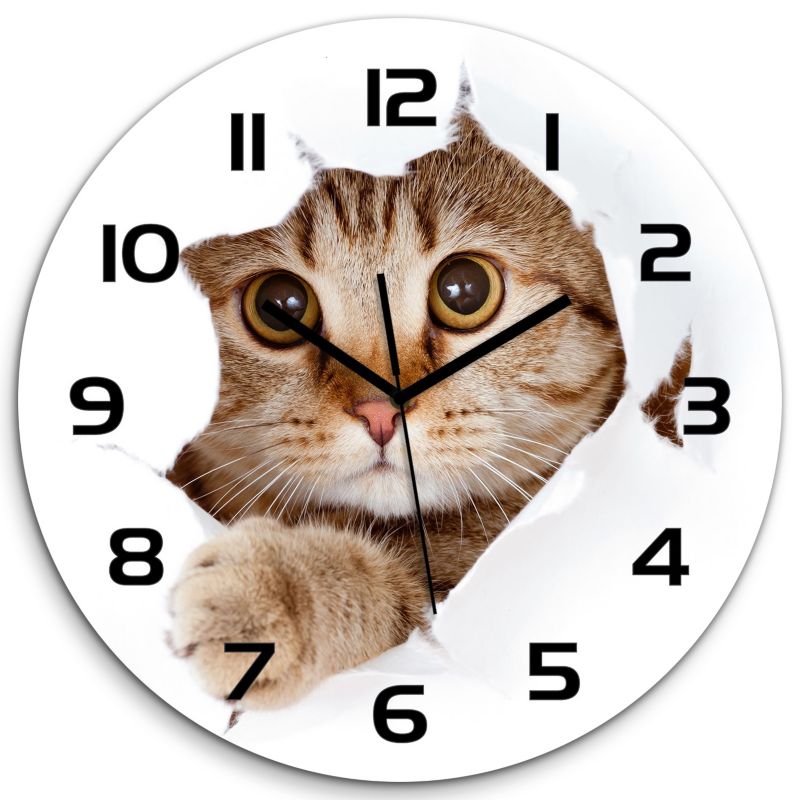 Zegar szklany Tulup Kot czarne wskazówki fi30 cm cichy 1 szt.
