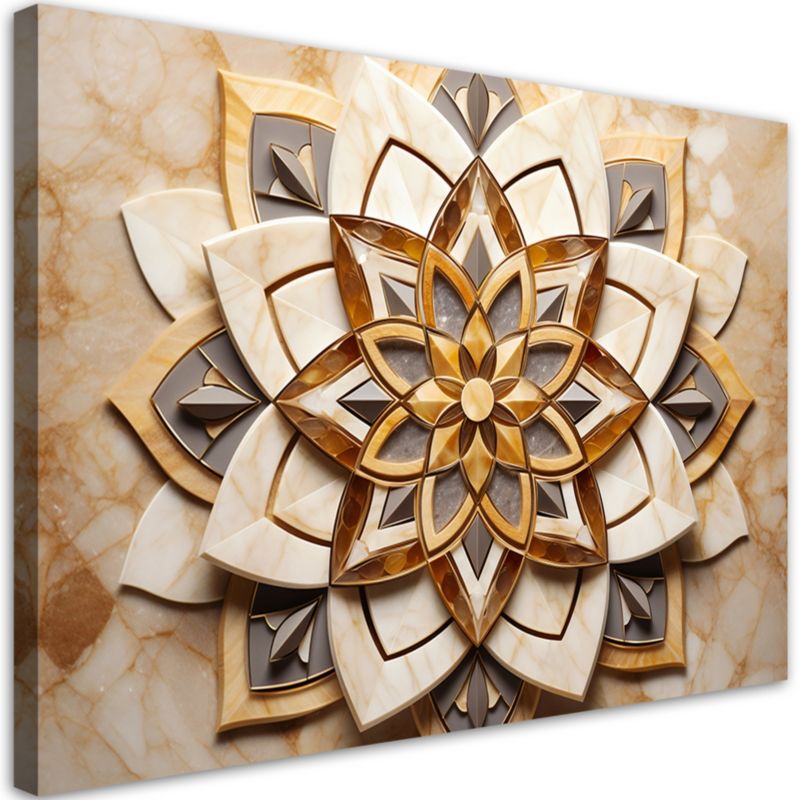 Obraz do salonu nowoczesny Feeby Kwiaty mandala Efekt 3D Beżowy 60x40cm 1szt