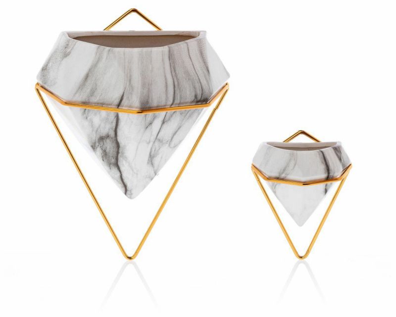 Doniczki ścienne Semela Gold HowHomely złoto-białe ceramiczne 20x11,5x23 cm 2 szt.