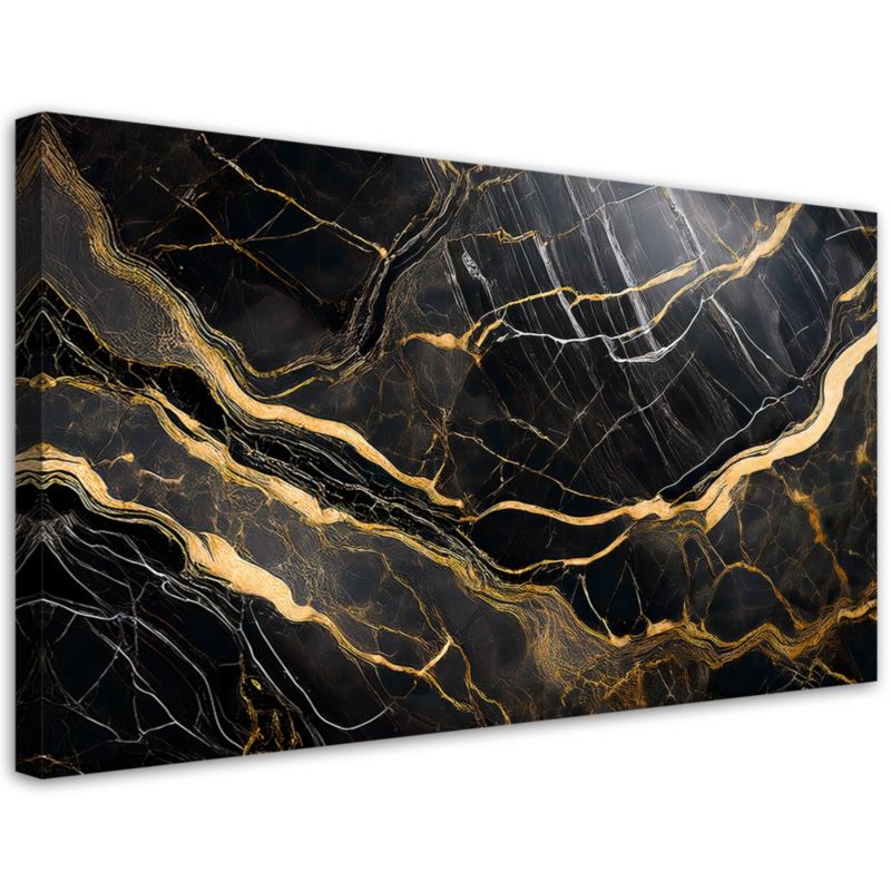 Obraz na płótnie Feeby Czarno Biały Marmur ze Złotem 120x60cm 1szt