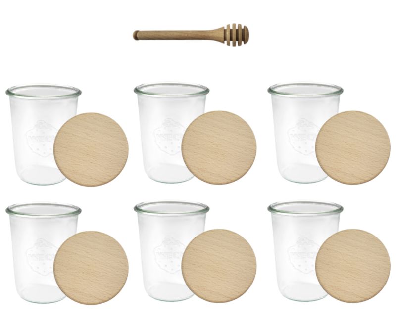 Słoiki MODO24 Weck 850 ml fi 100 mold drewniane wieka nabierak 6 kpl.