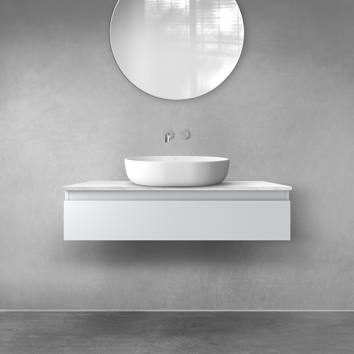Zestaw Oltens Vernal szafka 100 cm podumywalkowa wisząca z blatem Tera szary mat/jasny marmur 68708700 - Wysyłka w 24h