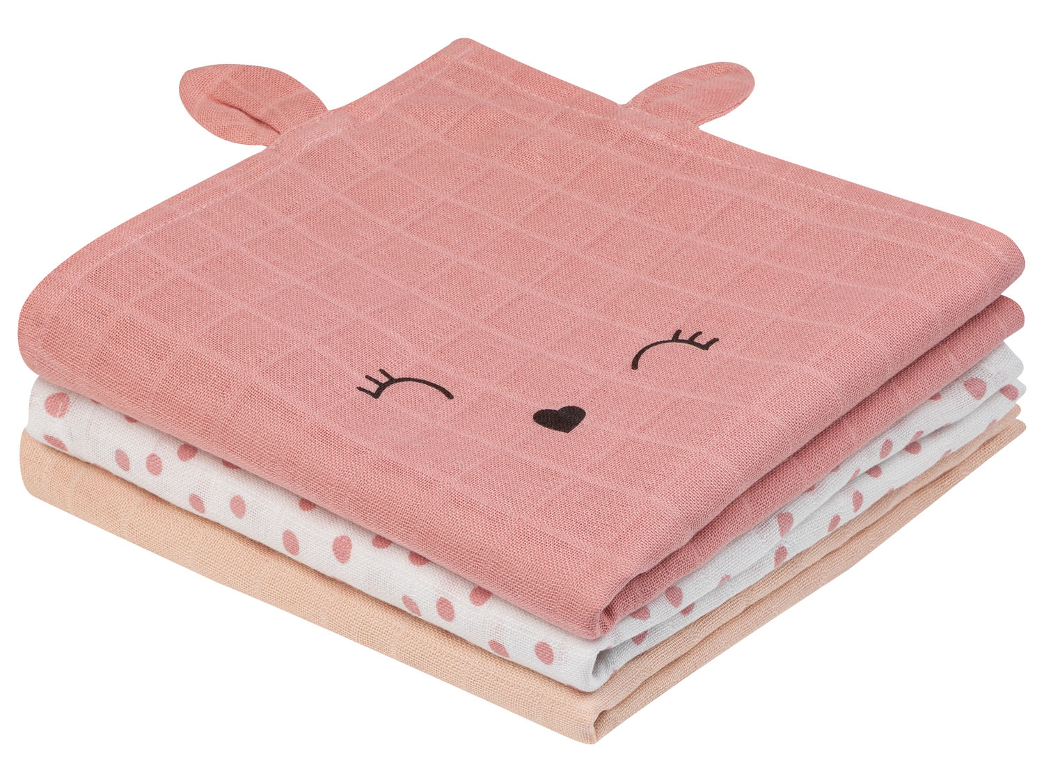 lupilu Komplet 3 pieluszek muślinowych dla niemowląt z bawełny organicznej Różowy/ciemnoróżowy