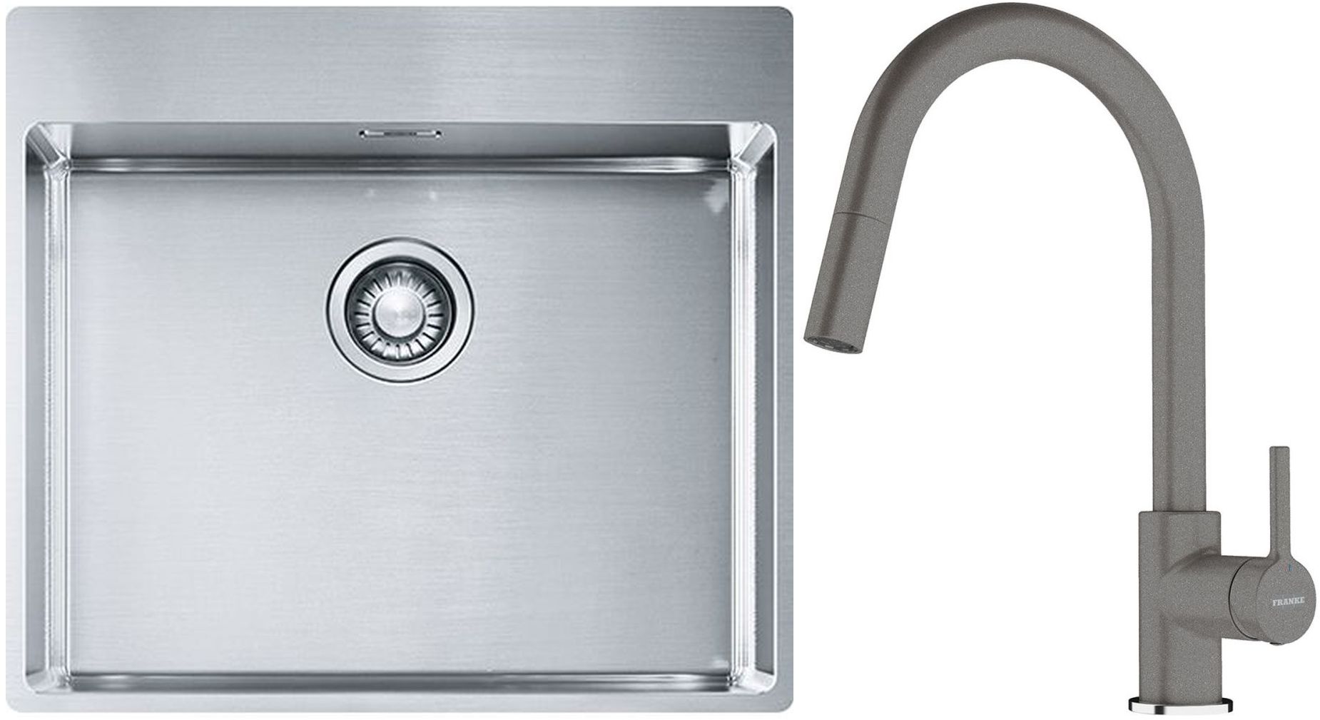 Franke Box BXX 210-54 TL zlewozmywak 57x51 cm stalowy z baterią kuchenną Lina kamienny szary (1270369295, 1150626057)
