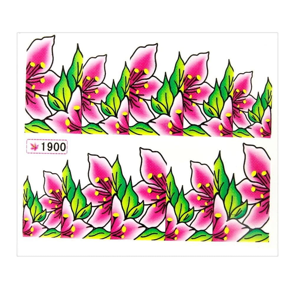Naklejki wodne do paznokci arkusz 6,5 x 5,5 cm na 10 palców yb Nr 1900