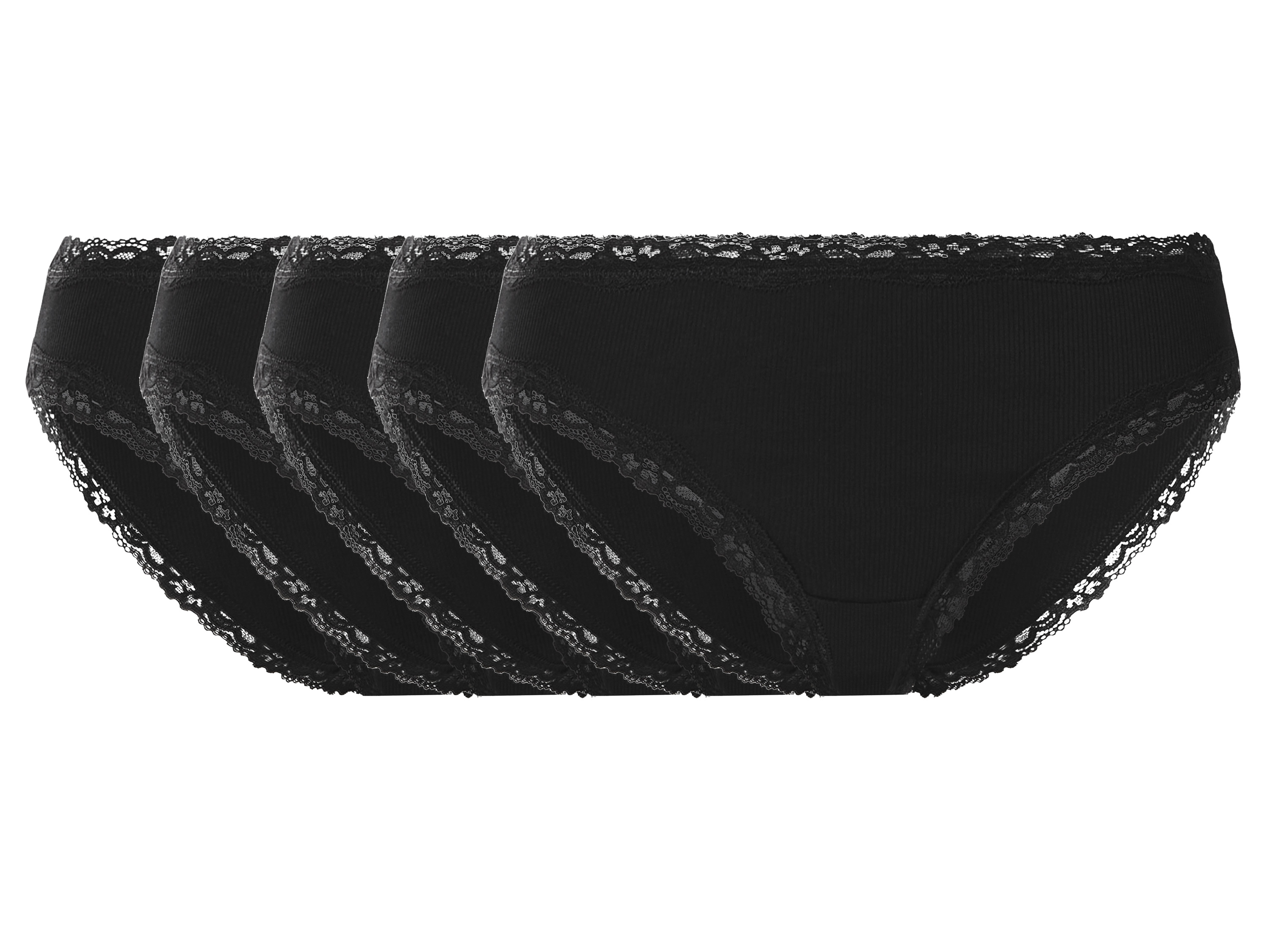 esmara Majtki damskie z koronką, 5 par Czarny, S36/38