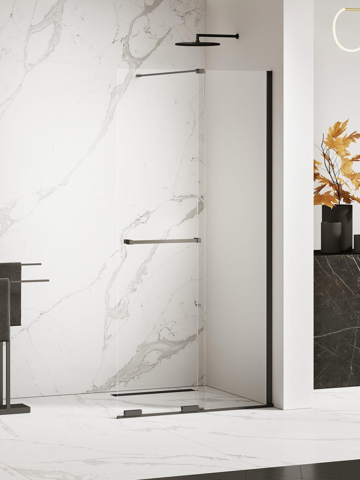 Darmowa Dostawa - Ścianka prysznicowa walk-in 130 cm czarny mat/szkło przezroczyste New Trendy Smart Black EXK6679