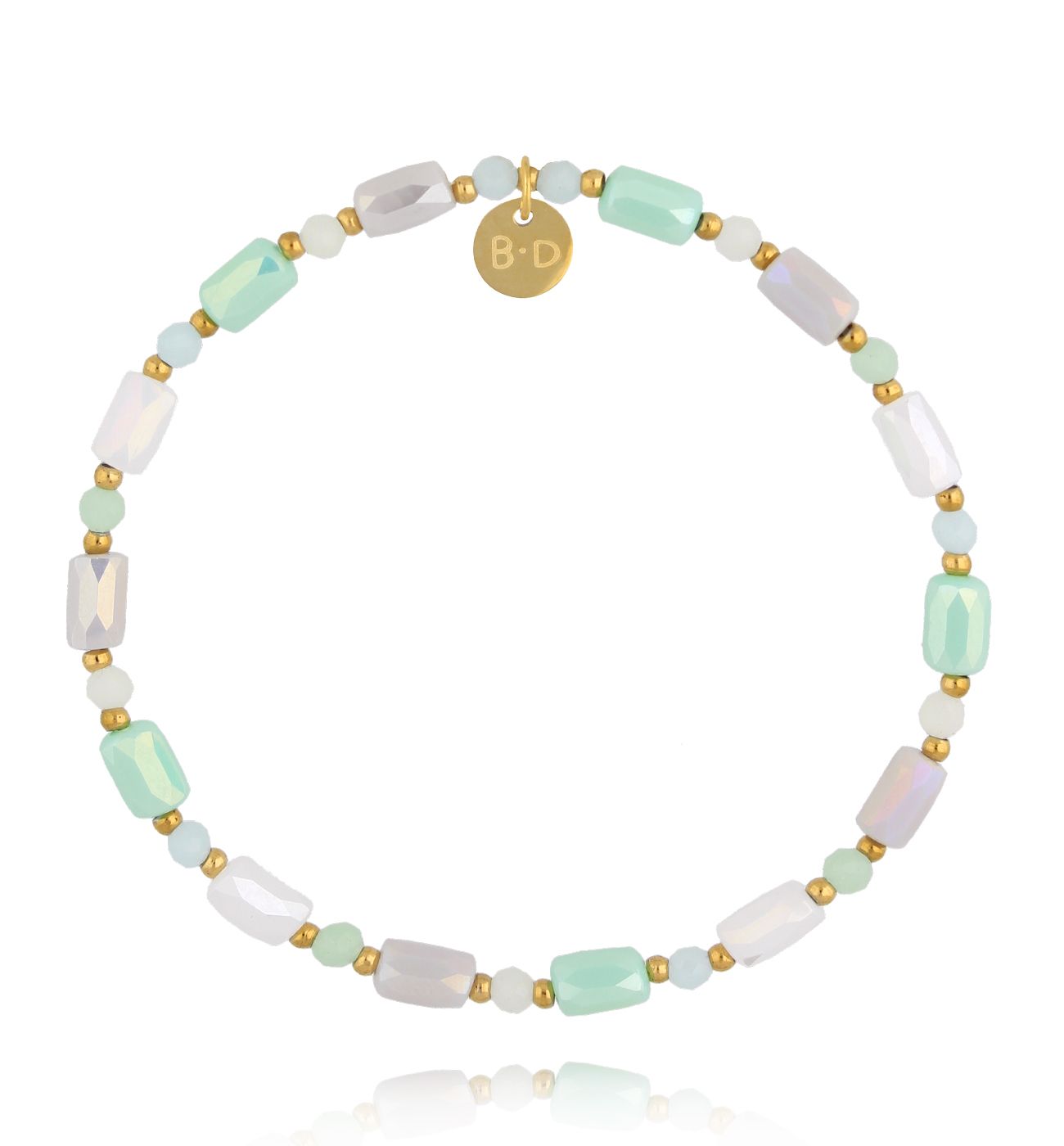 Bransoletka z pastelowych szklanych kryształków w odcieniach mięty - By Dziubeka