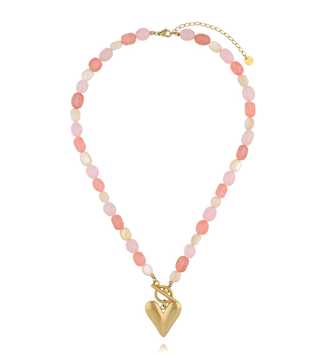 Naszyjnik w różowych tonach ze złotym sercem NPA1392