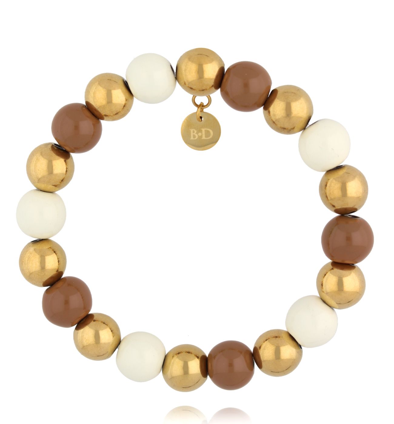 Bransoletka z kulkami w odcieniach karmelu, złota i kremu BSA0985