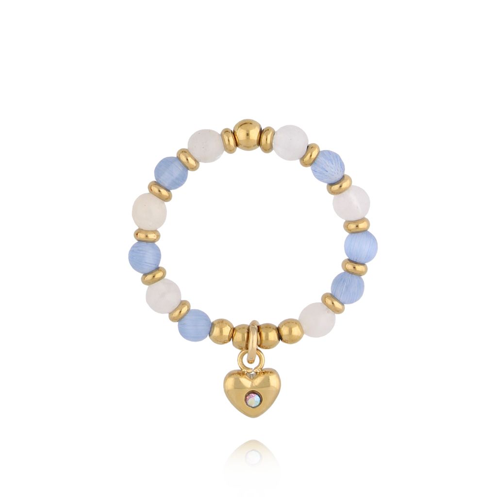 Pierścionek elastyczny błękitno biały z sercem PSC0641