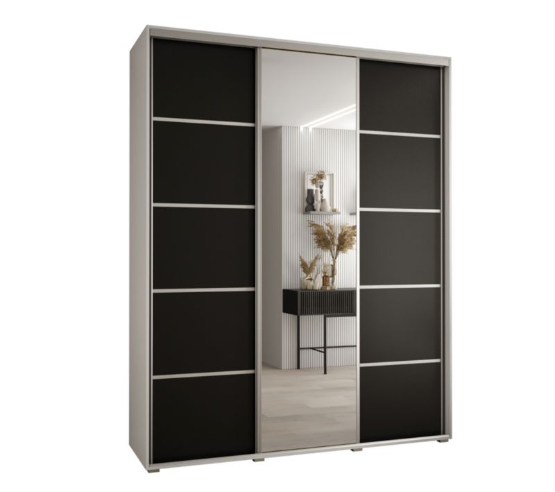 Szafa przesuwna Abiks DAVOS 5 wysoka szer.180cm gł.45cm biały/czarny/srebrny 1szt.