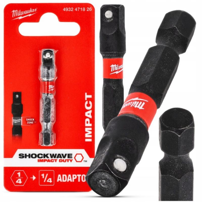 Adapter Nasadek Udarowych Milwaukee 1/4 HEX na 1/4 SQ Shockwave 1szt.