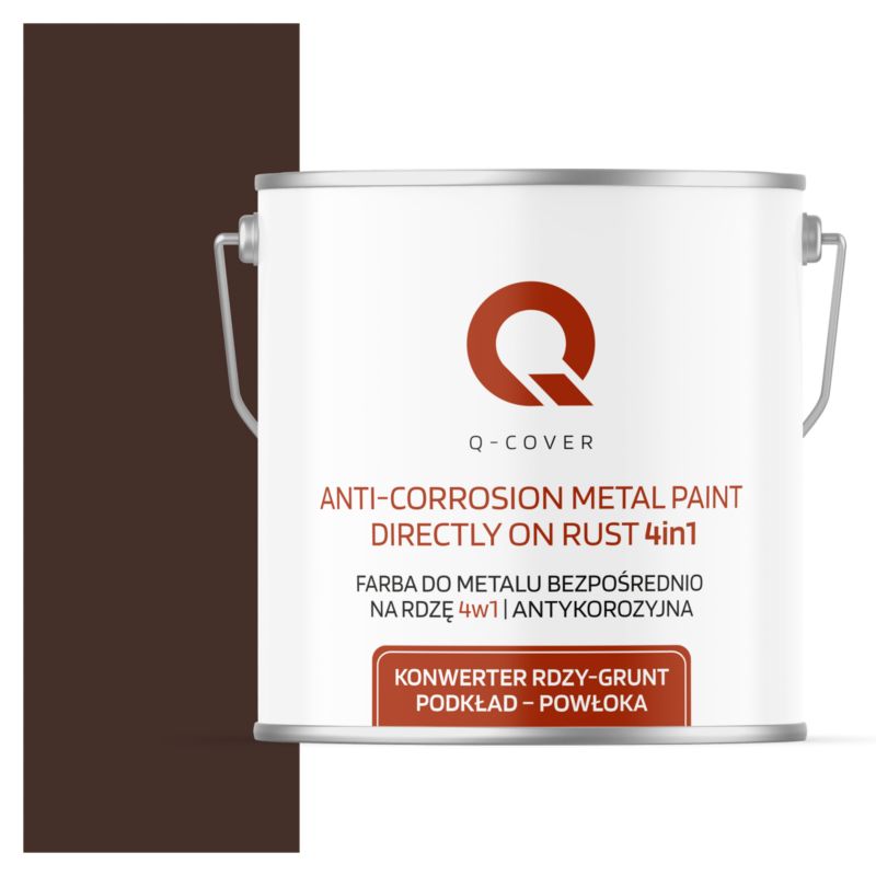 Farba do Metalu Prosto na Rdzę 4w1 Q-Cover Czekoladowy brąz RAL8017 Mat 5L