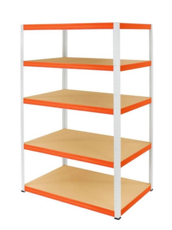 Regał metalowy MODO24 magazynowy stojak biało-pomarańczowy helios 196x150x45cm 5 półek po 175 kg 1 szt.