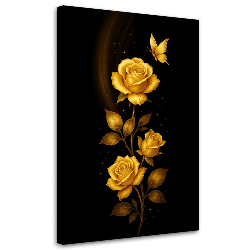 Obraz na płótnie do salonu sypialni Feeby Kwiaty Złote róże 70x100cm 1szt