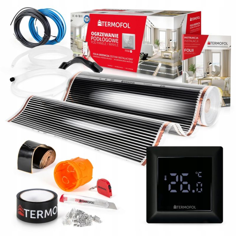 Zestaw folia grzewcza TERMOFOL podczerwień moc 140w 100cm pow. 20m² + tf-h6 black 1kpl