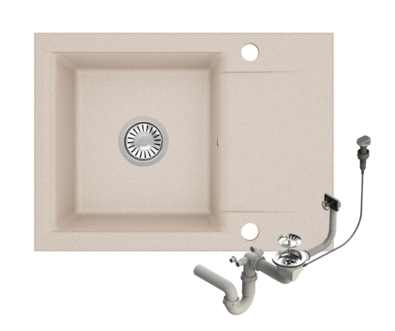 Zlewozmywak granitowy Brenor Luna 59 beżowy 59x44cm jednokomorowy z syfonem automatycznym 1 szt