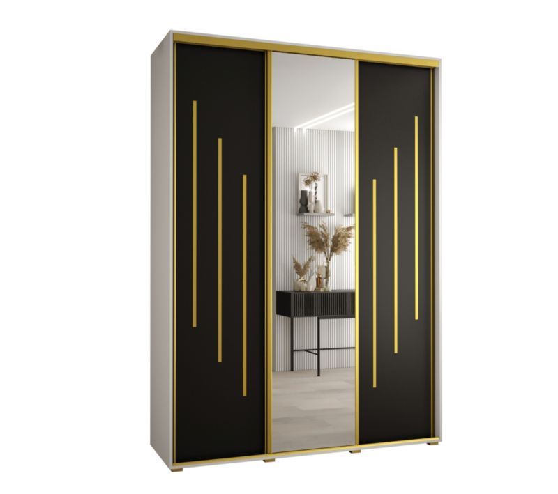 Szafa przesuwna Abiks DAVOS 9 wysoka szer.170cm gł.60cm biały/czarny/złoty 1szt.