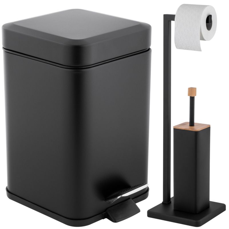 Zestaw łazienkowy Yoka Home kosz na śmieci z cichym opadem i Stojak na papier toaletowy Szczotka do WC czarny mat - 1 szt.