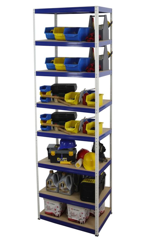 Regał metalowy MODO24 magazynowy biało-niebieski helios 270x110x35cm 8 półek po 275 kg 1 szt.