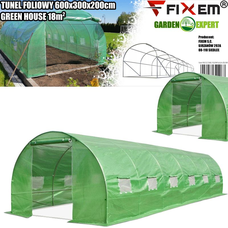 TUNEL FOLIOWY 6x3x2m ZIELONY Fixem 1 szt.