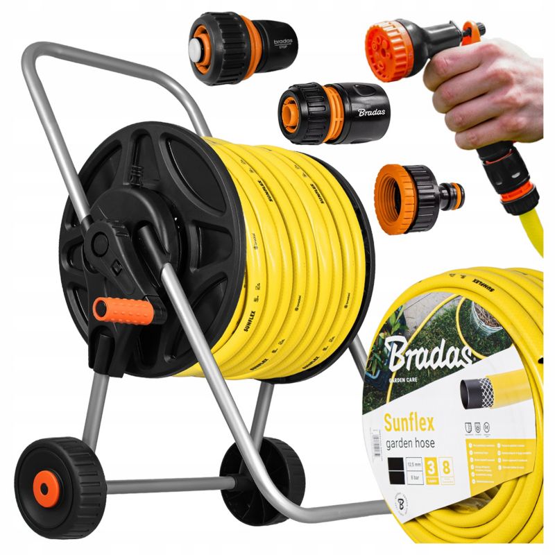 Wózek z wężem ogrodowym Bradas 1/2" 30m ze złączkami i pistoletem 1 kpl.