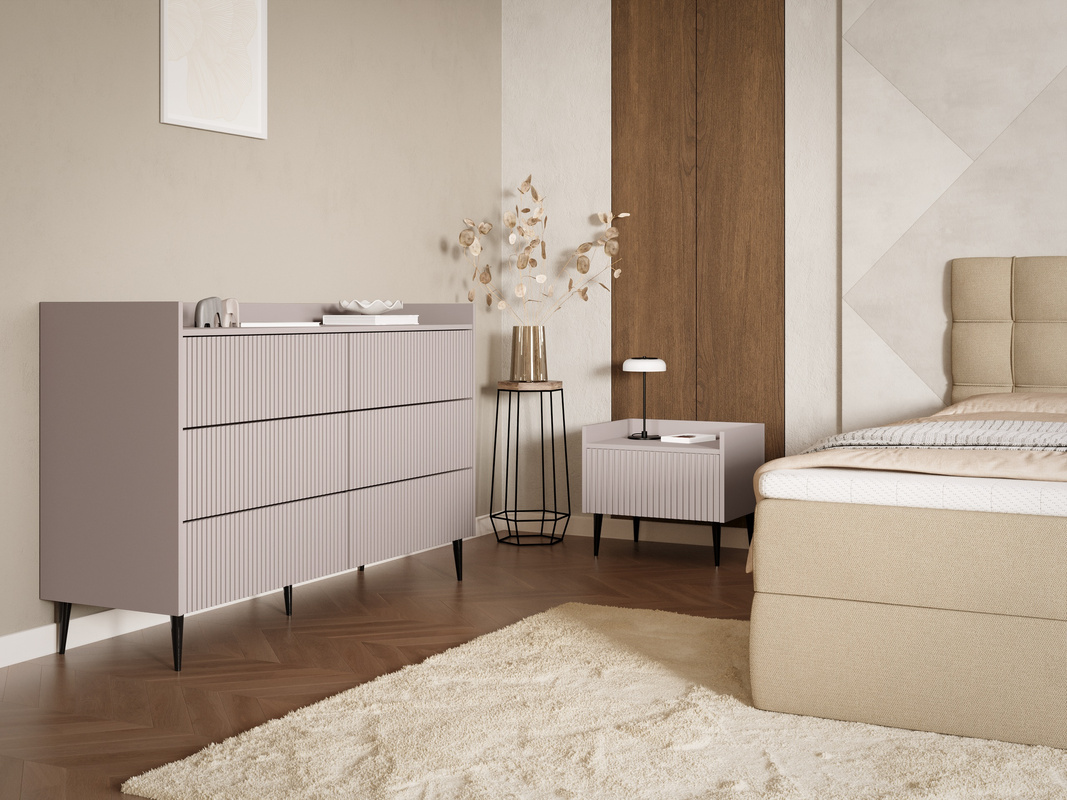Zestaw mebli do sypialni z komodą i szafką nocną ASPERO kaszmir
