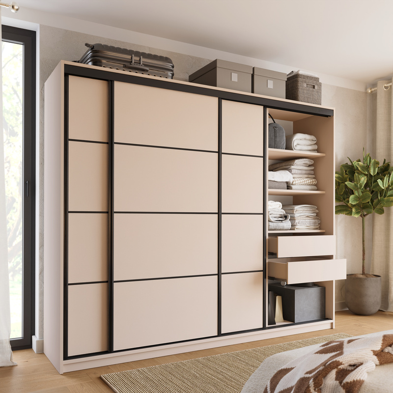 Duża szafa przesuwna do sypialni 250 cm LOFT beż piaskowy