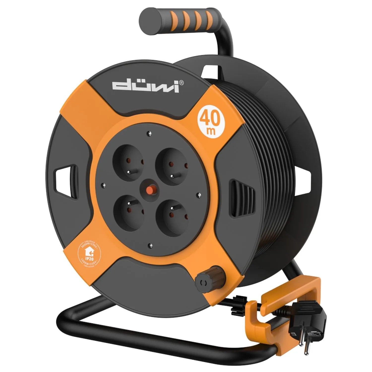 Düwi Przedłużacz bębnowy 4-gniazdowy 2P+Z 3x1,5 mm2 pomarańczowo-czarny 40 m
