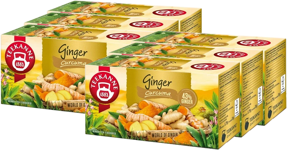 6x Herbata ziołowa w torebkach Teekanne Ginger Curcuma, imbir i kurkuma, 20 sztuk x 1.75g