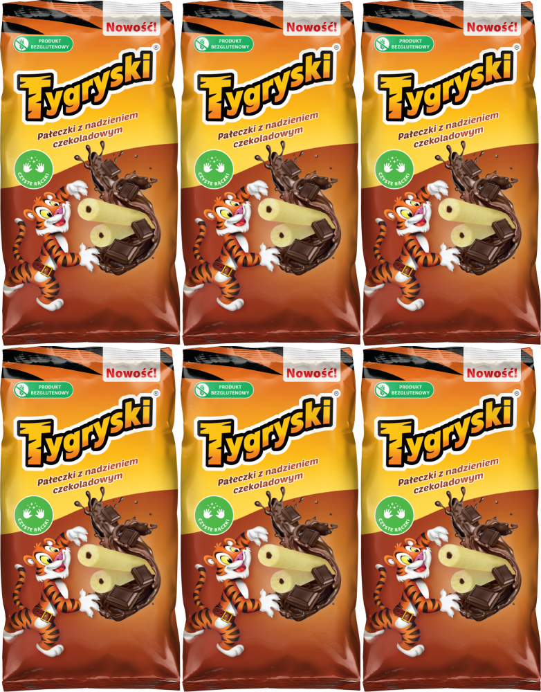 6x Chrupki kukurydziane Tygryski, z nadzieniem czekoladowym, 60g