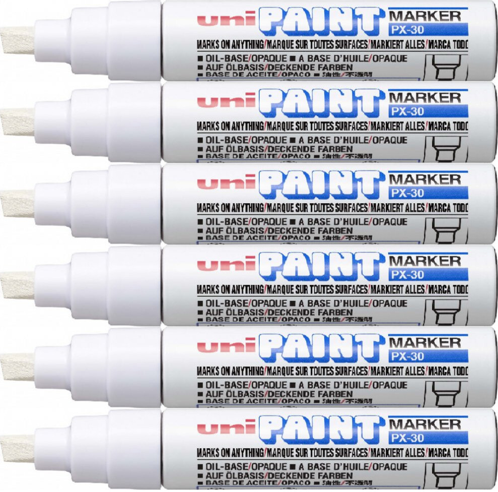 6x Marker olejowy Uni PX-30, ścięta, 8.5mm, biały