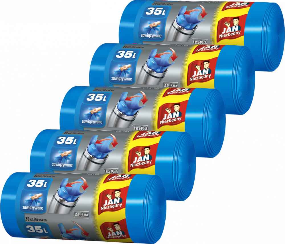 5x Worki na śmieci Jan Niezbędny Easy Pack, na odpady zmieszane, 35l, 30 sztuk, niebieski