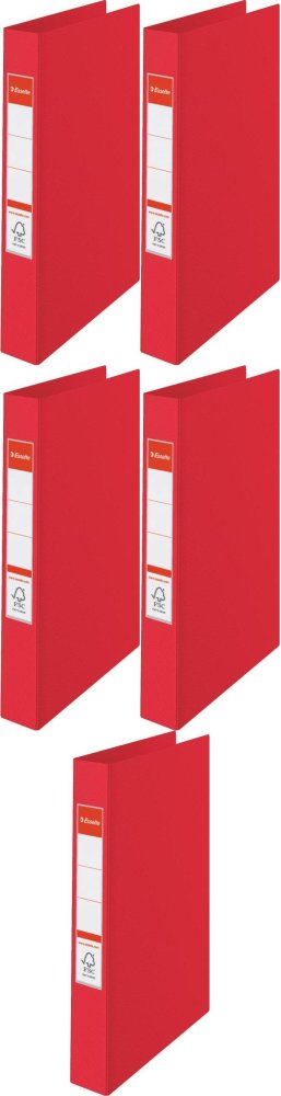 5x Segregator Esselte Vivida, A4, szerokość grzbietu 42mm, do 190 kartek, 4 ringi, czerwony