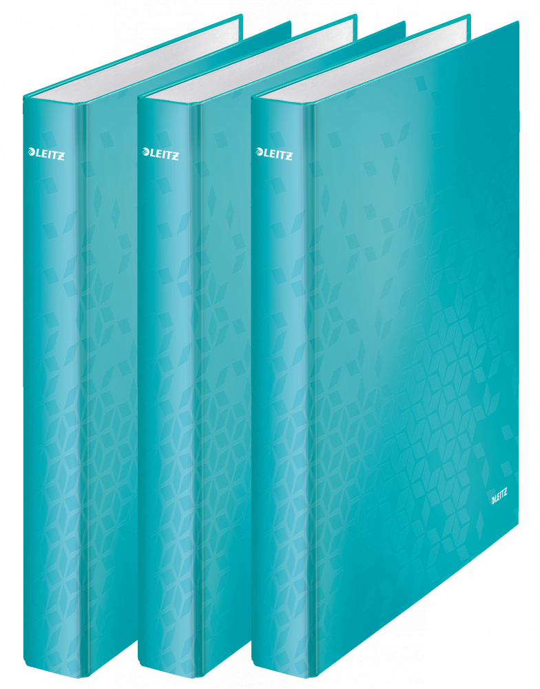 3x Segregator Leitz Wow, A4, szerokość grzbietu 40mm, do 250 kartek, 2 ringi, turkusowy