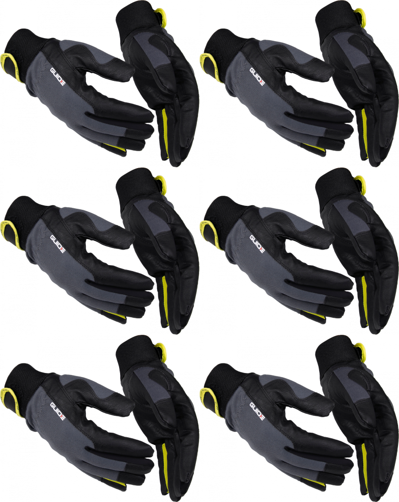 6x Rękawice ochronne ocieplane Guide 775W PP skóra syntetyczna, rozmiar 9, czarny